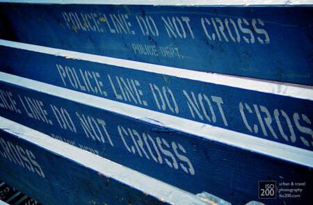 Police line - DO NOT CROSS - wooden police barrier Manhattan