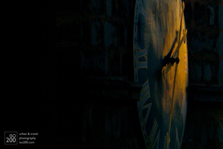 Clock face on the tower of the Magdalen Chapel, Edinburgh, Scotland.
