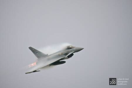 RAF Typhoon emerges from the clouds