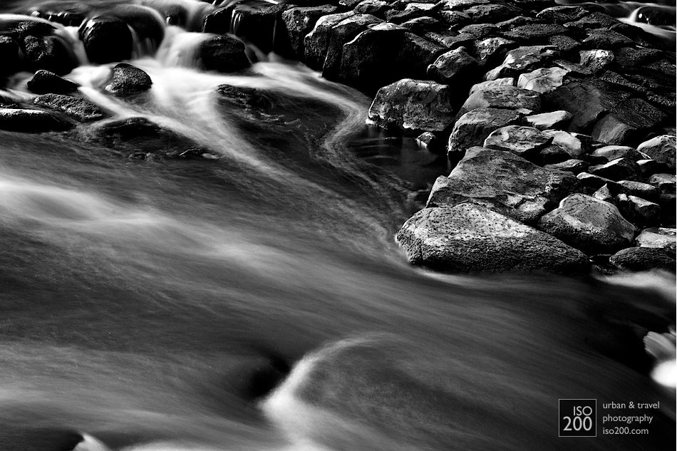 Water rushes over the rapids in the River Almond, in Cramond in Edinburgh.