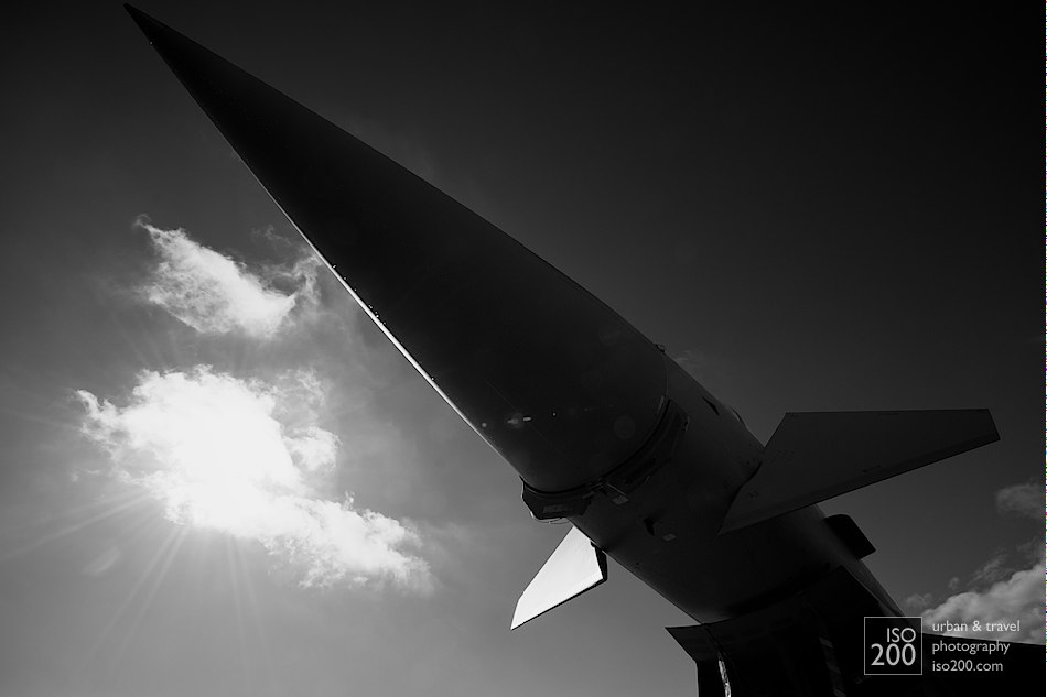 The nose of an RAF Eurofighter silhouetted against the morning sun at RAF Lechars.