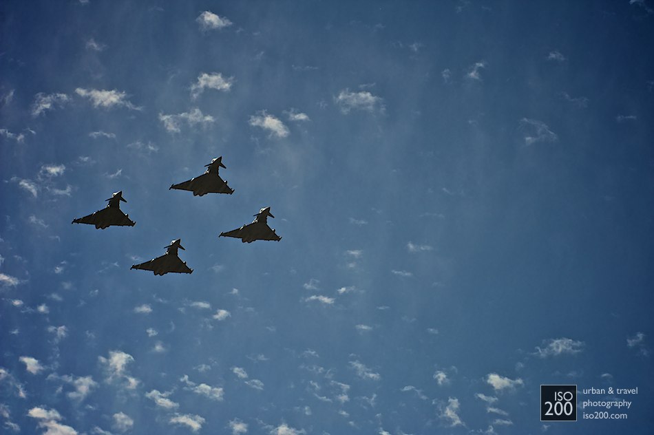 Four Eurofighters performing a flypast at the Leuchars Diamond Jubilee Airshow.