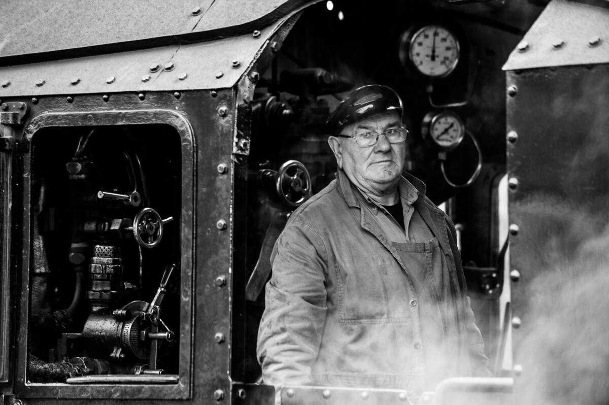 Steam train driver, Strathspey Steam Railway, Aviemore, Scotland

