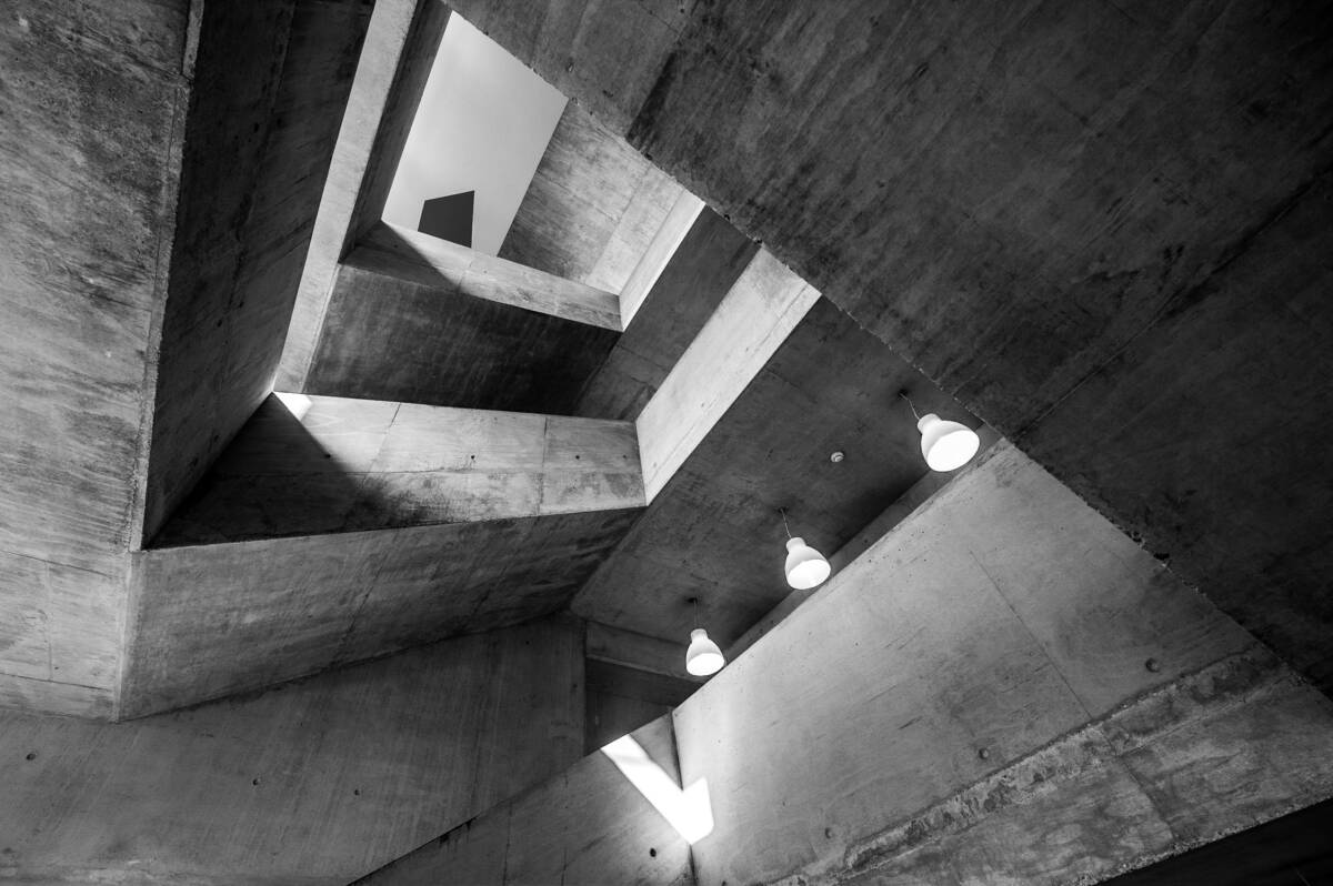 Concrete stairwell, Brixton, London, England.

